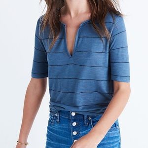 Madewell Striped Tee Anthem Split-Neck Tee in Kimball Stripe
